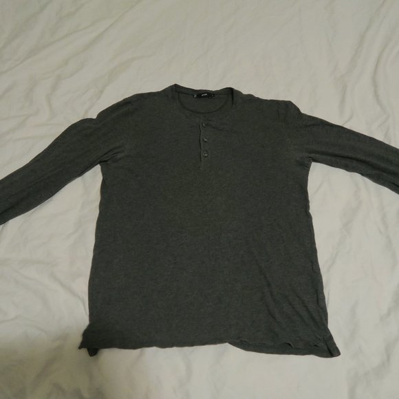 Vince 3-Button Long Sleeve Henley Shirt Cotton